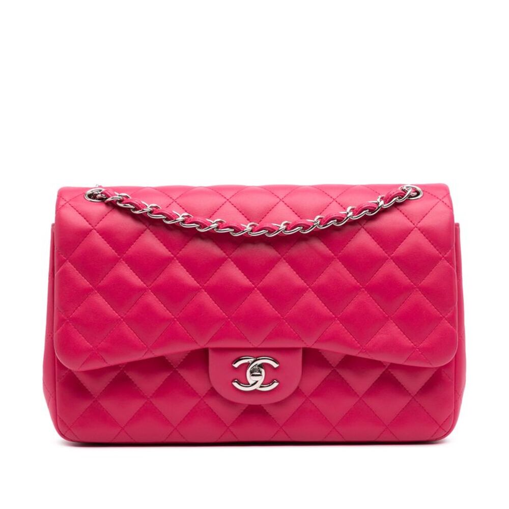 Pre Loved chanel Classic Flap Bag 255 Quilted Leather Women Pink Shoulder Bag